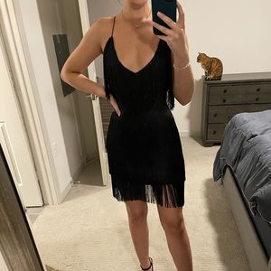 Fringe Black Mini Dress